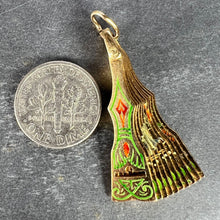 Load image into Gallery viewer, Spanish Fan Bullfight Scene 18K Yellow Gold Enamel Charm Pendant