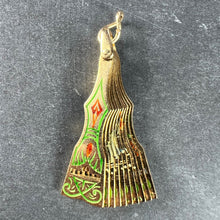 Load image into Gallery viewer, Spanish Fan Bullfight Scene 18K Yellow Gold Enamel Charm Pendant