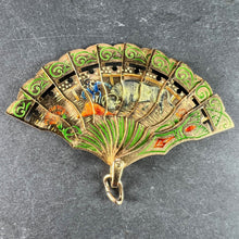 Load image into Gallery viewer, Spanish Fan Bullfight Scene 18K Yellow Gold Enamel Charm Pendant