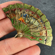 Load image into Gallery viewer, Spanish Fan Bullfight Scene 18K Yellow Gold Enamel Charm Pendant