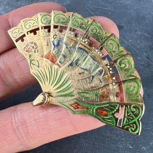 Load image into Gallery viewer, Spanish Fan Bullfight Scene 18K Yellow Gold Enamel Charm Pendant