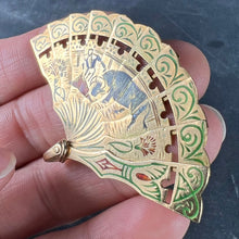 Load image into Gallery viewer, Spanish Fan Bullfight Scene 18K Yellow Gold Enamel Charm Pendant