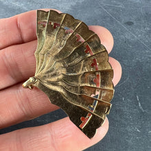 Load image into Gallery viewer, Spanish Fan Bullfight Scene 18K Yellow Gold Enamel Charm Pendant