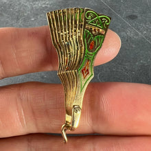 Load image into Gallery viewer, Spanish Fan Bullfight Scene 18K Yellow Gold Enamel Charm Pendant