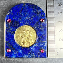 Load image into Gallery viewer, Cartier Becker St Christopher 18 Karat Yellow Gold Medal Lapis Lazuli Ruby Frame