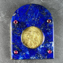 Load image into Gallery viewer, Cartier Becker St Christopher 18 Karat Yellow Gold Medal Lapis Lazuli Ruby Frame