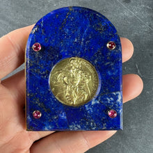 Load image into Gallery viewer, Cartier Becker St Christopher 18 Karat Yellow Gold Medal Lapis Lazuli Ruby Frame