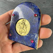 Load image into Gallery viewer, Cartier Becker St Christopher 18 Karat Yellow Gold Medal Lapis Lazuli Ruby Frame