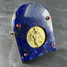 Load image into Gallery viewer, Cartier Becker St Christopher 18 Karat Yellow Gold Medal Lapis Lazuli Ruby Frame