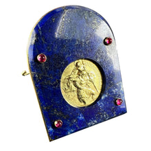 Load image into Gallery viewer, Cartier Becker St Christopher 18 Karat Yellow Gold Medal Lapis Lazuli Ruby Frame