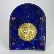 Load image into Gallery viewer, Cartier Becker St Christopher 18 Karat Yellow Gold Medal Lapis Lazuli Ruby Frame