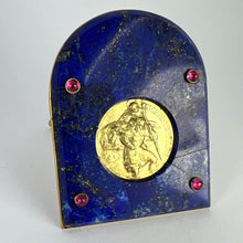 Load image into Gallery viewer, Cartier Becker St Christopher 18 Karat Yellow Gold Medal Lapis Lazuli Ruby Frame