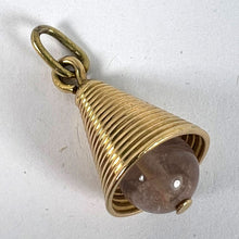 Load image into Gallery viewer, 18 Karat Yellow Gold Ridged Bell with Rose Quartz Bead Charm Pendant