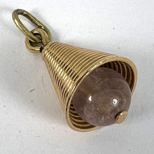 Load image into Gallery viewer, 18 Karat Yellow Gold Ridged Bell with Rose Quartz Bead Charm Pendant