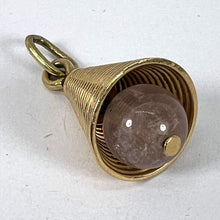 Load image into Gallery viewer, 18 Karat Yellow Gold Ridged Bell with Rose Quartz Bead Charm Pendant