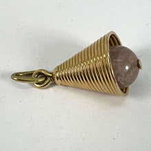 Load image into Gallery viewer, 18 Karat Yellow Gold Ridged Bell with Rose Quartz Bead Charm Pendant