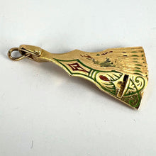 Load image into Gallery viewer, Spanish Fan Bullfight Scene 18K Yellow Gold Enamel Charm Pendant