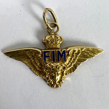 Load image into Gallery viewer, Vintage Italian Chiappe Air Force FIM Wings Crown 18K Yellow Gold Enamel Charm Pendant