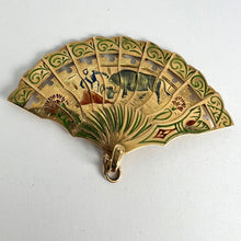 Load image into Gallery viewer, Spanish Fan Bullfight Scene 18K Yellow Gold Enamel Charm Pendant