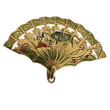 Load image into Gallery viewer, Spanish Fan Bullfight Scene 18K Yellow Gold Enamel Charm Pendant