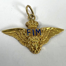 Load image into Gallery viewer, Vintage Italian Chiappe Air Force FIM Wings Crown 18K Yellow Gold Enamel Charm Pendant