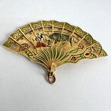 Load image into Gallery viewer, Spanish Fan Bullfight Scene 18K Yellow Gold Enamel Charm Pendant