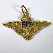 Load image into Gallery viewer, Vintage Italian Chiappe Air Force FIM Wings Crown 18K Yellow Gold Enamel Charm Pendant