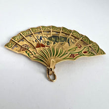 Load image into Gallery viewer, Spanish Fan Bullfight Scene 18K Yellow Gold Enamel Charm Pendant