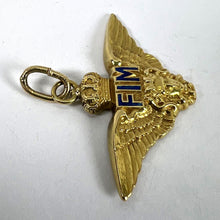 Load image into Gallery viewer, Vintage Italian Chiappe Air Force FIM Wings Crown 18K Yellow Gold Enamel Charm Pendant