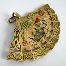 Load image into Gallery viewer, Spanish Fan Bullfight Scene 18K Yellow Gold Enamel Charm Pendant