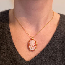 Load image into Gallery viewer, 18K Yellow Gold Diamond Helmet Shell Cameo Brooch Pendant