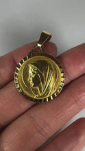 Load and play video in Gallery viewer, Large French 18K Yellow Gold Virgin Mary Charm Pendant Medal