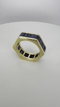 Load and play video in Gallery viewer, Hexagonal 6 Carat Blue Sapphire 18K Yellow Gold Eternity Ring