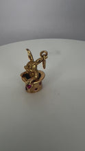 Load and play video in Gallery viewer, French Rabbit Heart Magician Hat 18K Yellow Gold Ruby Charm Pendant