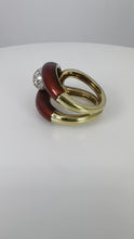 Load and play video in Gallery viewer, 1960s Vourakis Red Enamel Pave Diamond Gold Buckle Ring
