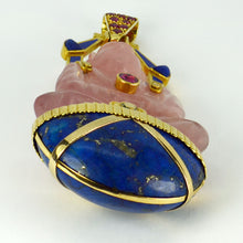 Load image into Gallery viewer, Large French 18K Yellow Gold Ruby Rose Quartz Lapis Buddha Pendant