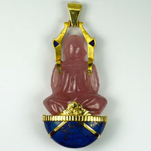 Load image into Gallery viewer, Large French 18K Yellow Gold Ruby Rose Quartz Lapis Buddha Pendant