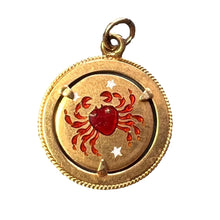 Load image into Gallery viewer, Italian Cancer Crab Zodiac 18K Yellow Gold Enamel Charm Pendant