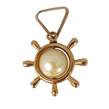 Load image into Gallery viewer, Ships Wheel 18K Yellow Gold Pearl Charm Pendant
