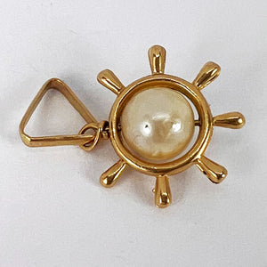 Ships Wheel 18K Yellow Gold Pearl Charm Pendant
