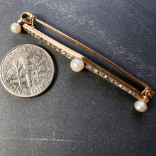 Load image into Gallery viewer, Natural White Pearl and Diamond 18K Yellow Gold Bar Brooch