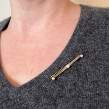 Load image into Gallery viewer, Natural White Pearl and Diamond 18K Yellow Gold Bar Brooch