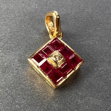 Load image into Gallery viewer, Ruby Diamond 18K Yellow Gold Angled Square Cluster Pendant
