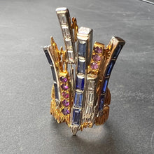 Load image into Gallery viewer, Charles de Temple Sapphire Diamond Amethyst 18K Yellow and White Gold Pinky Ring