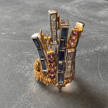 Load image into Gallery viewer, Charles de Temple Sapphire Diamond Amethyst 18K Yellow and White Gold Pinky Ring