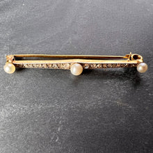 Load image into Gallery viewer, Natural White Pearl and Diamond 18K Yellow Gold Bar Brooch