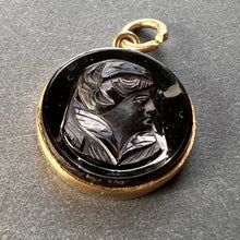 Load image into Gallery viewer, Black Onyx Intaglio 9K Yellow Gold Charm Pendant