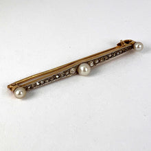 Load image into Gallery viewer, Natural White Pearl and Diamond 18K Yellow Gold Bar Brooch