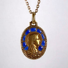Load image into Gallery viewer, French Virgin Mary Plique A Jour Enamel 18K Yellow Gold Charm Pendant