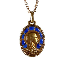 Load image into Gallery viewer, French Virgin Mary Plique A Jour Enamel 18K Yellow Gold Charm Pendant